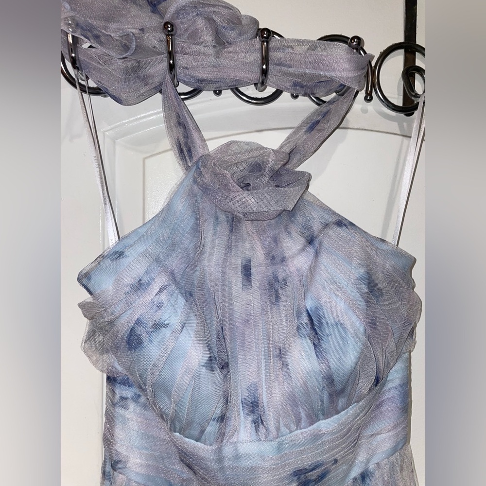 New! Dessy Collection Floral Tie-Back Halter Tulle Dress  & Rosette Mist Garden🩵 - Picture 8 of 10